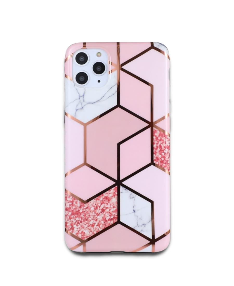 Glass Shield & Phone Case Set - Geo Metallic Marble