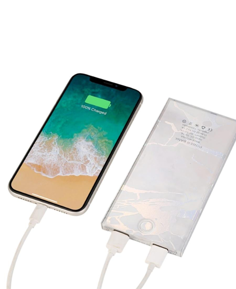 White Holo Marble Power Bank Charger