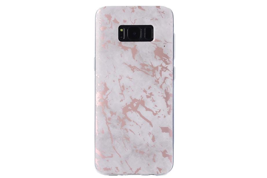White & Rose Metallic Brushed Marble Samsung Case